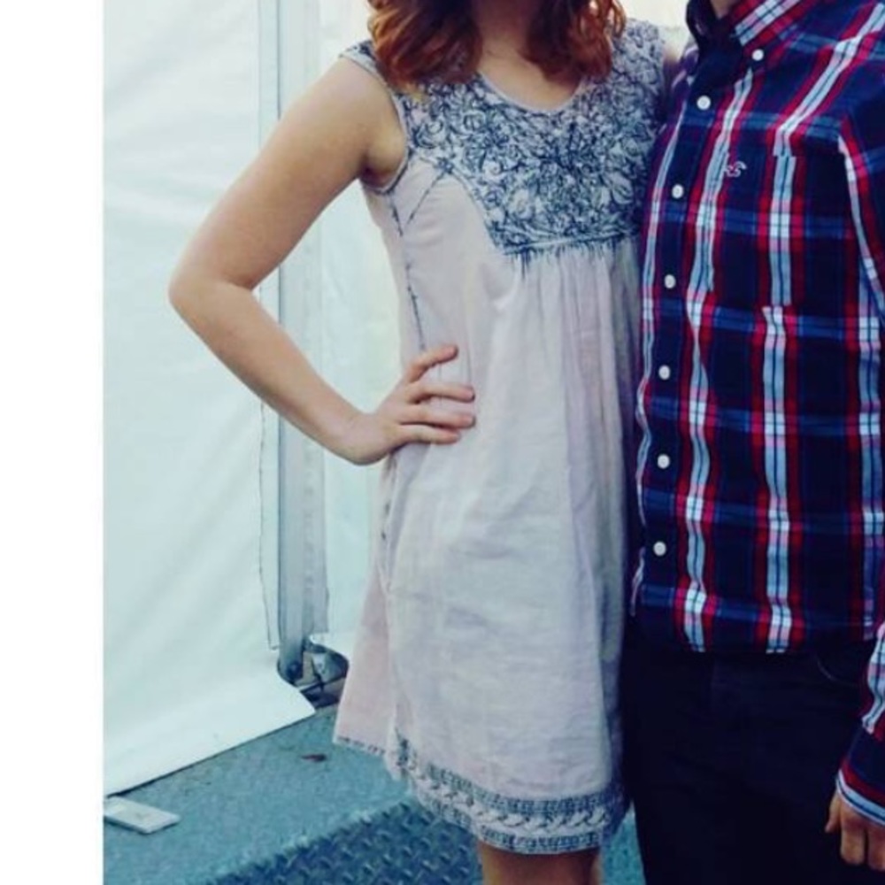 Acid wash denim embroidered dress